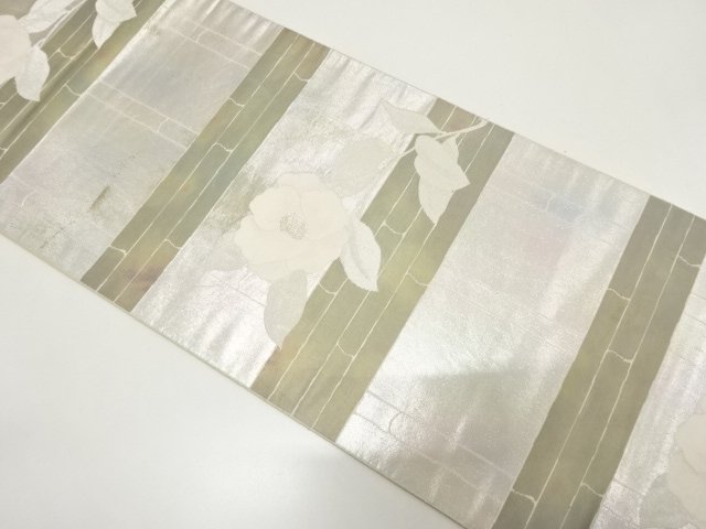 JAPANESE KIMONO / ANTIQUE CAMELLIA PATTERN WOVEN FUKURO OBI (MATERIALS